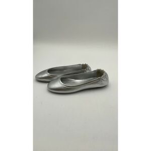 Quince Women Italian Leather On-The-Go Ballet Flat Silver Shoes 8